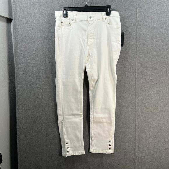Denim & Co. Easy Stretch Petite Snap Cuff Slim Straight Jeans White, Petite 12 - Picture 1 of 14